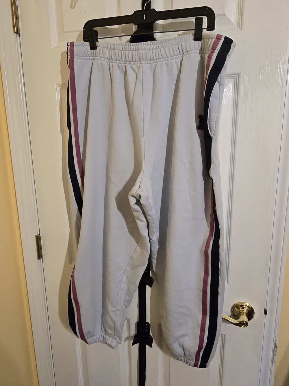 PINK Victoria's Secret White Women's Sweatpants with Pink and Black Side Stripes